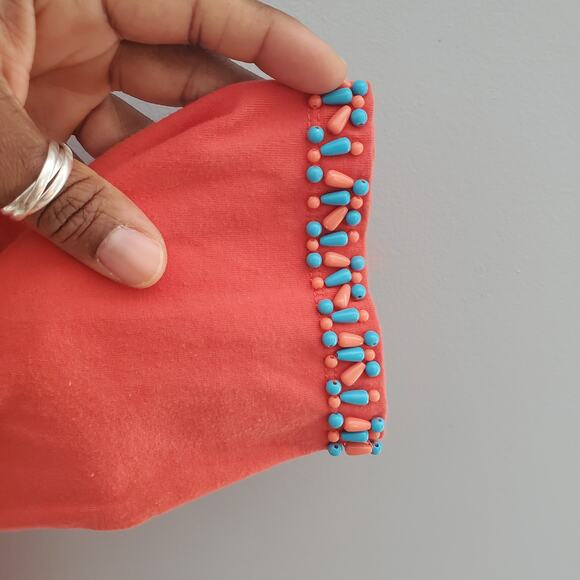 Ruby Rd. Orange Scoop Neckline Beaded Top Size L - Picture 3 of 5